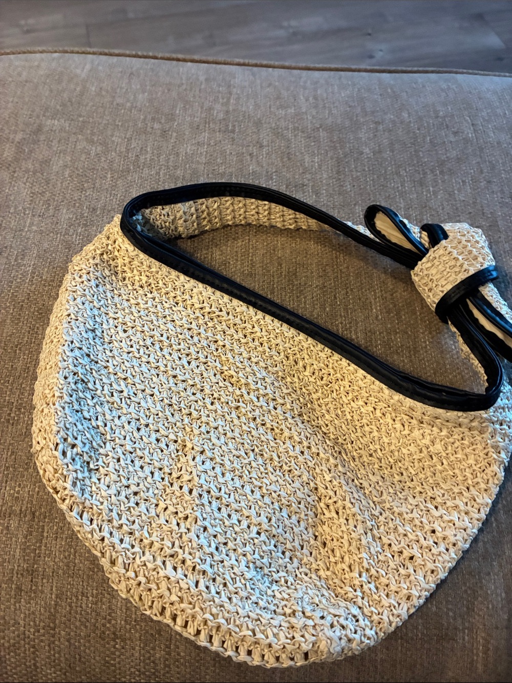 a new day Natural Woven Shoulder Bag with Black Trim